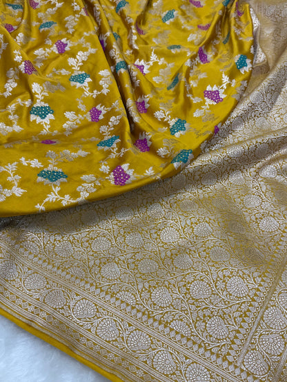 Mustard Shades Jaal Pattern Mashru Silk Saree