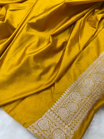 Mustard Shades Jaal Pattern Mashru Silk Saree