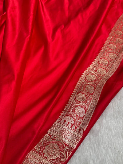 Olive Green-Red Contrast Banarasi Boota Katan Silk Saree SKM14