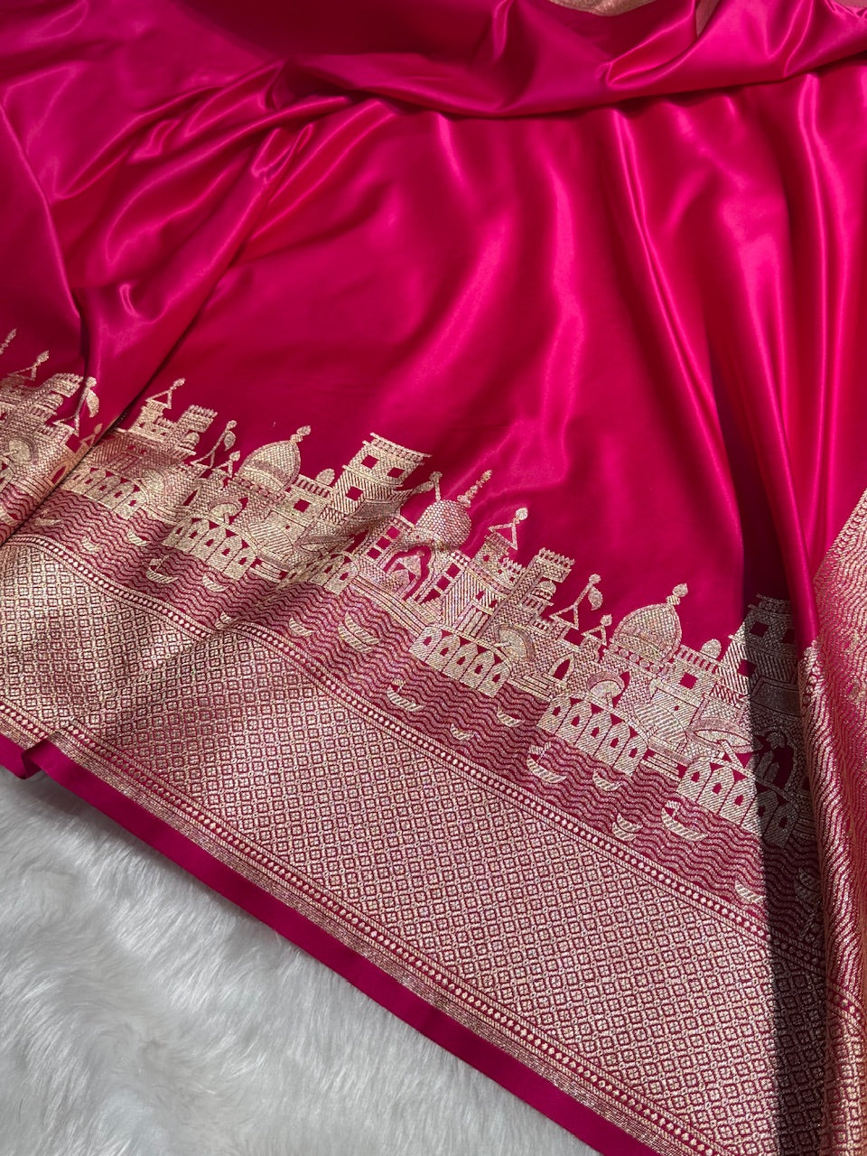 Rani Banarasi Ghat Pattern Satin Katan Silk saree SK33
