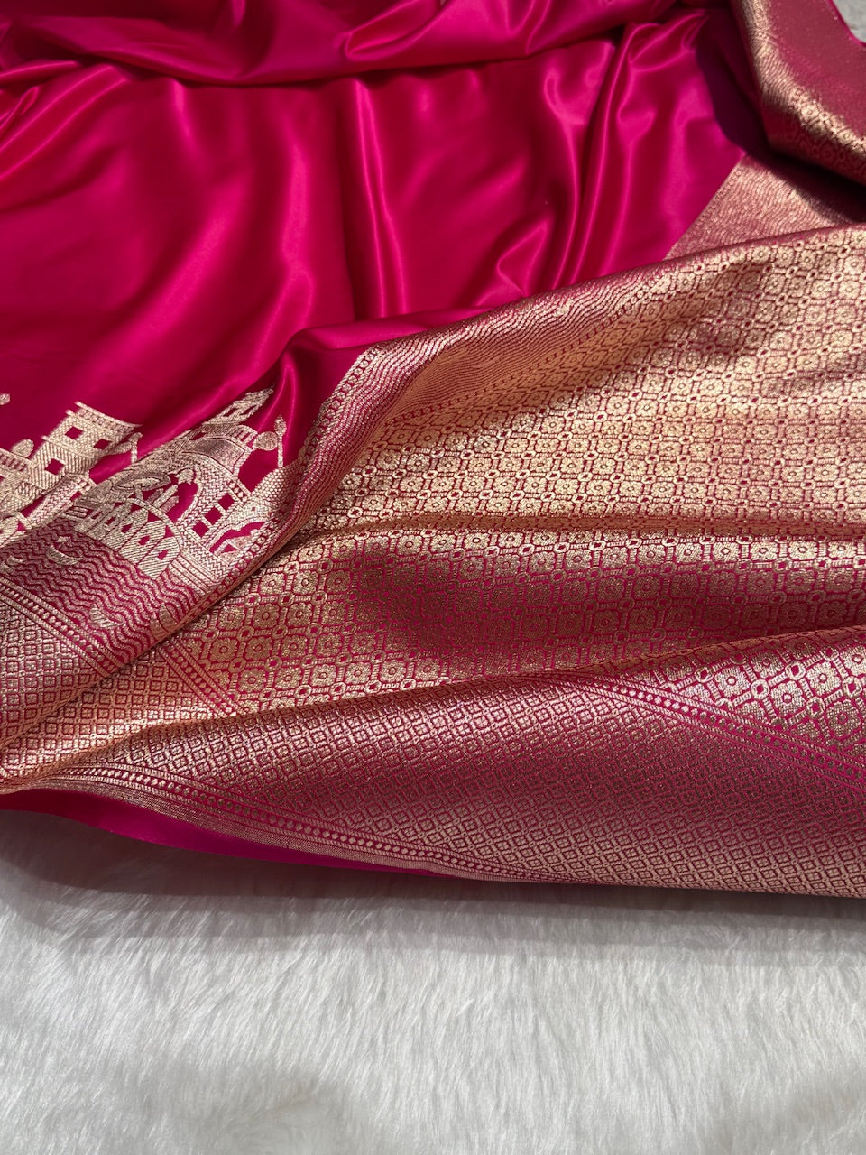Rani Banarasi Ghat Pattern Satin Katan Silk saree SK33