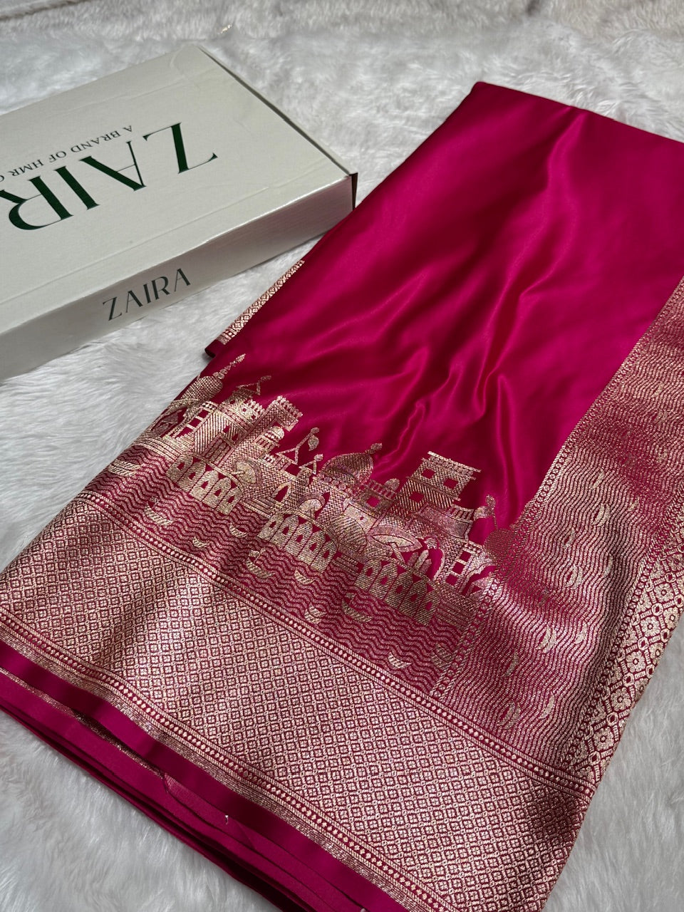 Rani Banarasi Ghat Pattern Satin Katan Silk saree SK33