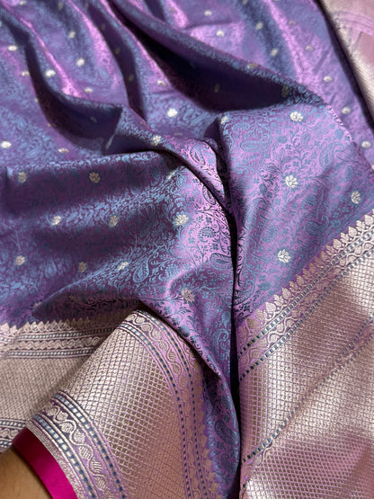 Dusty Lavender Shades Tanchoi Motif Mashru Silk Saree
