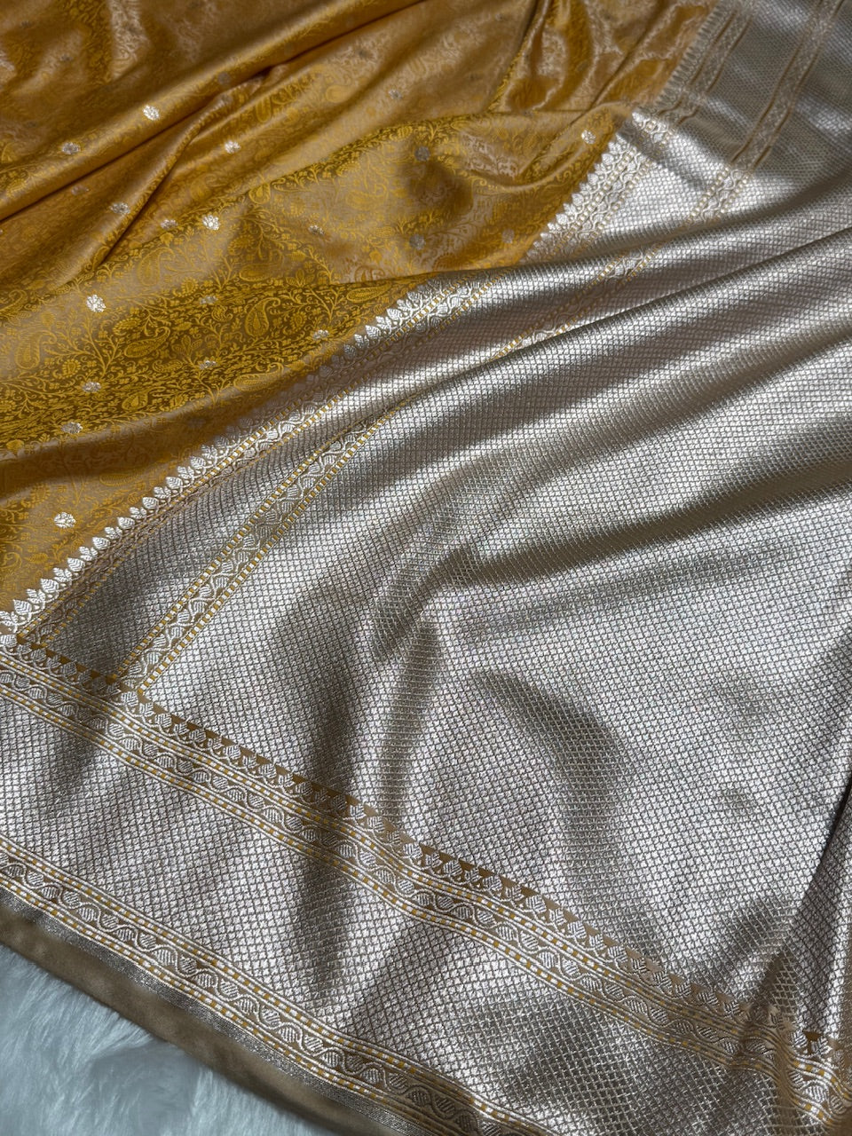 Mustard Shades Tanchoi Motif Mashru Silk Saree