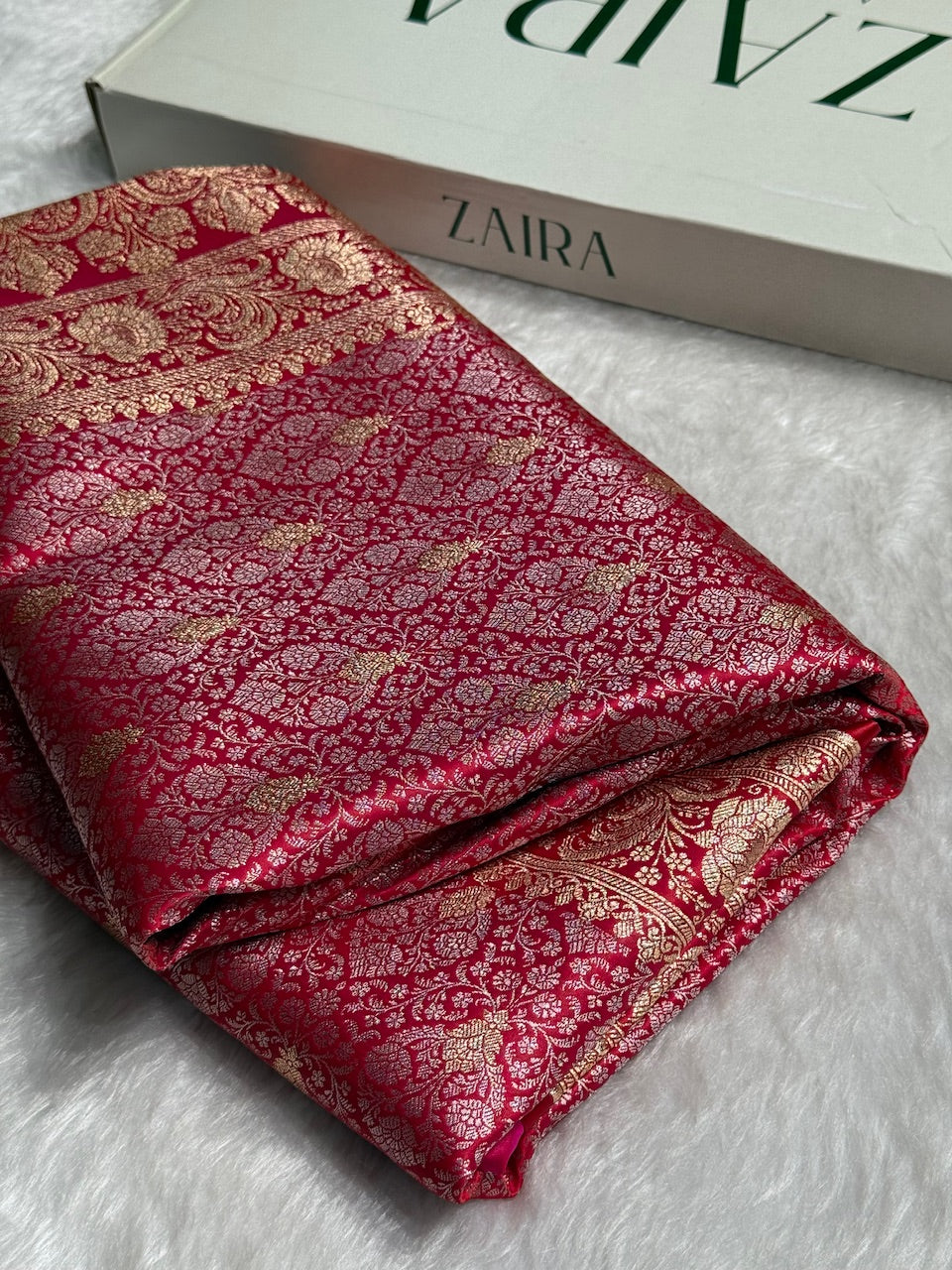 Red Brocade Soft Katan Silk Saree SKB-03