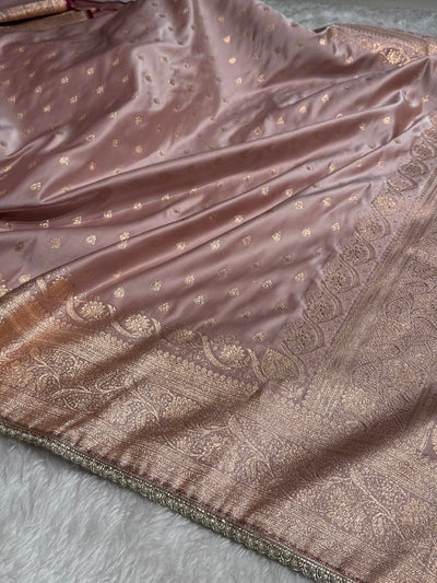 Rose Gold Banarasi Satin Katan Silk Saree with gotta Patti SKGP08