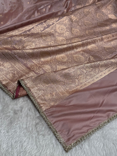 Rose Gold Banarasi Satin Katan Silk Saree with gotta Patti SKGP08