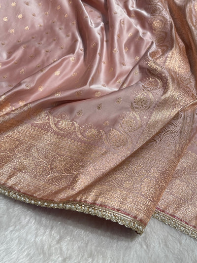 Rose Gold Banarasi Satin Katan Silk Saree with gotta Patti SKGP08