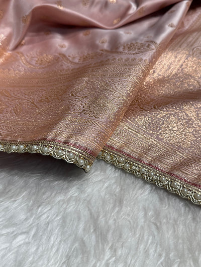 Rose Gold Banarasi Satin Katan Silk Saree with gotta Patti SKGP08