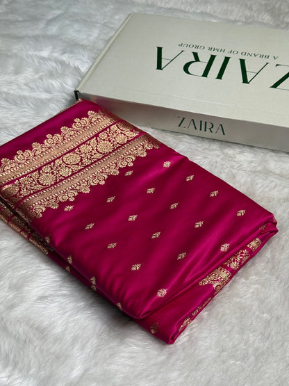 Pink Booti Pattern Satin Katan Silk Saree SK51