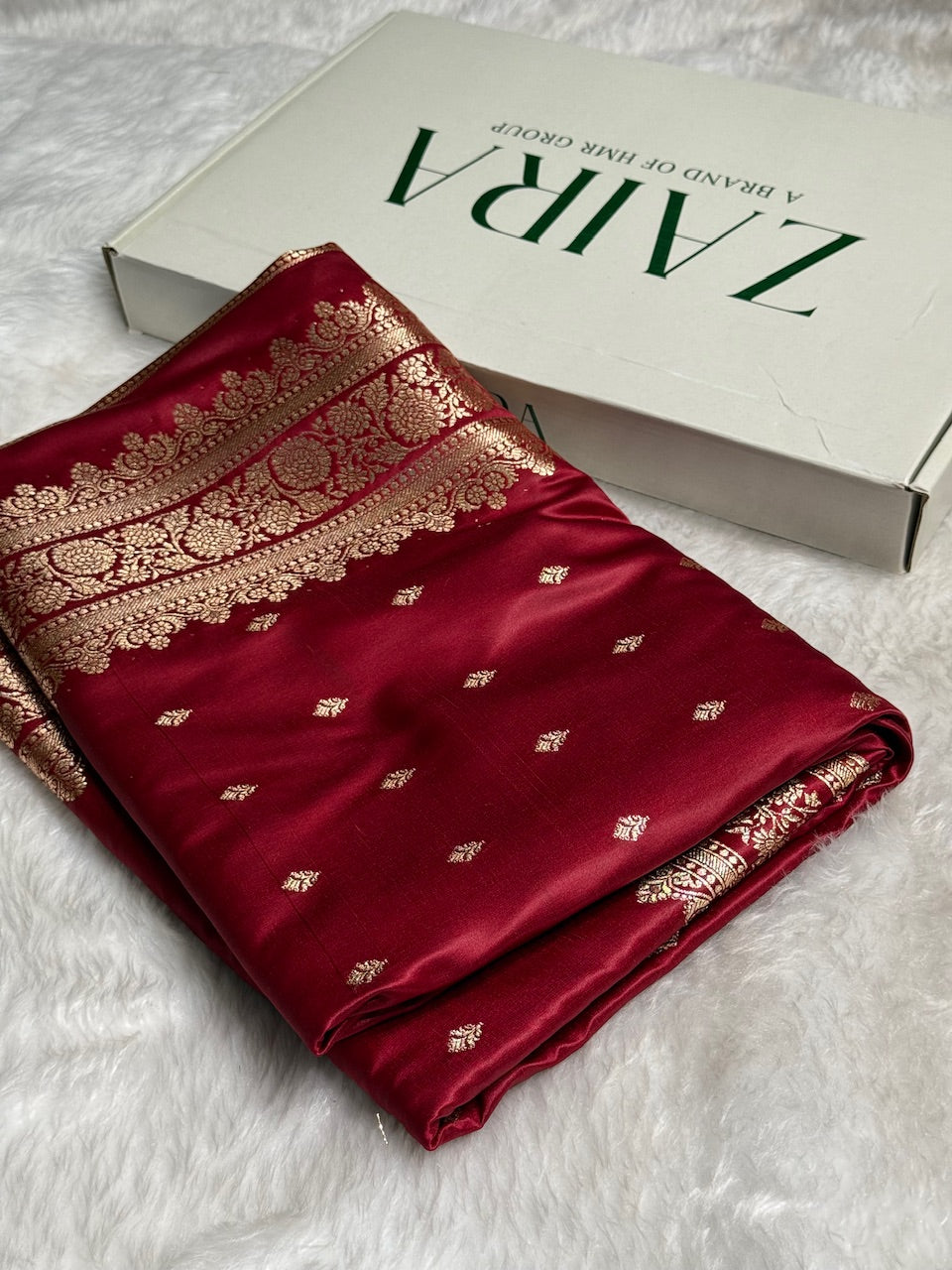Maroon Booti Pattern Satin Katan Silk Saree SK51