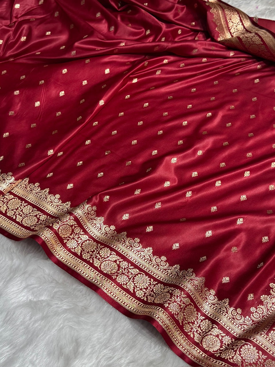 Maroon Booti Pattern Satin Katan Silk Saree SK51
