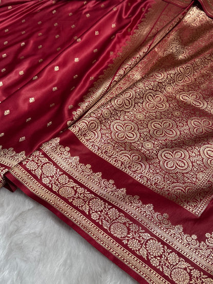 Maroon Booti Pattern Satin Katan Silk Saree SK51