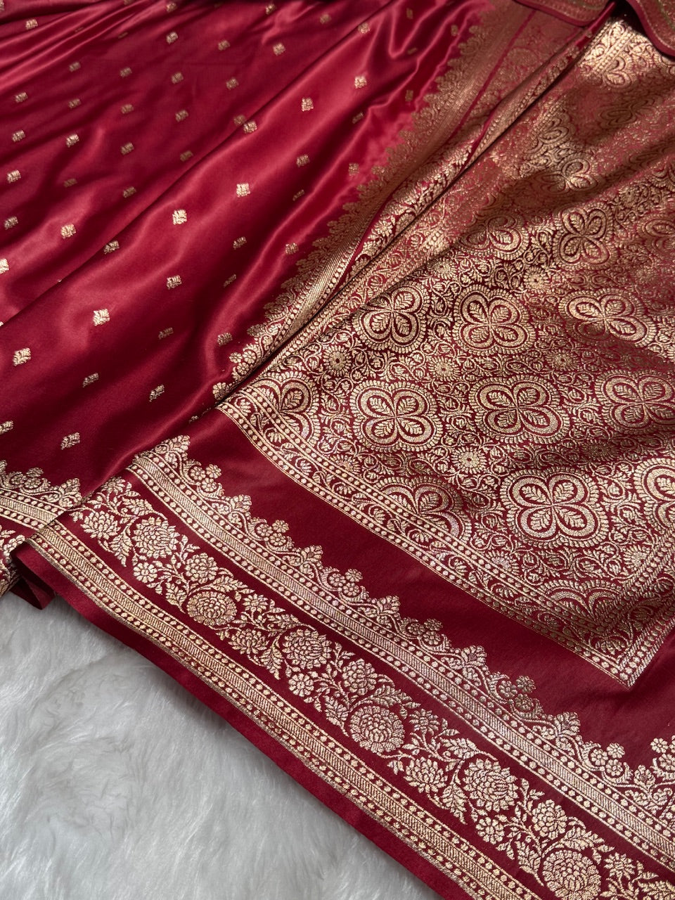 Maroon Booti Pattern Satin Katan Silk Saree SK51
