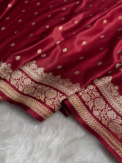 Maroon Booti Pattern Satin Katan Silk Saree SK51