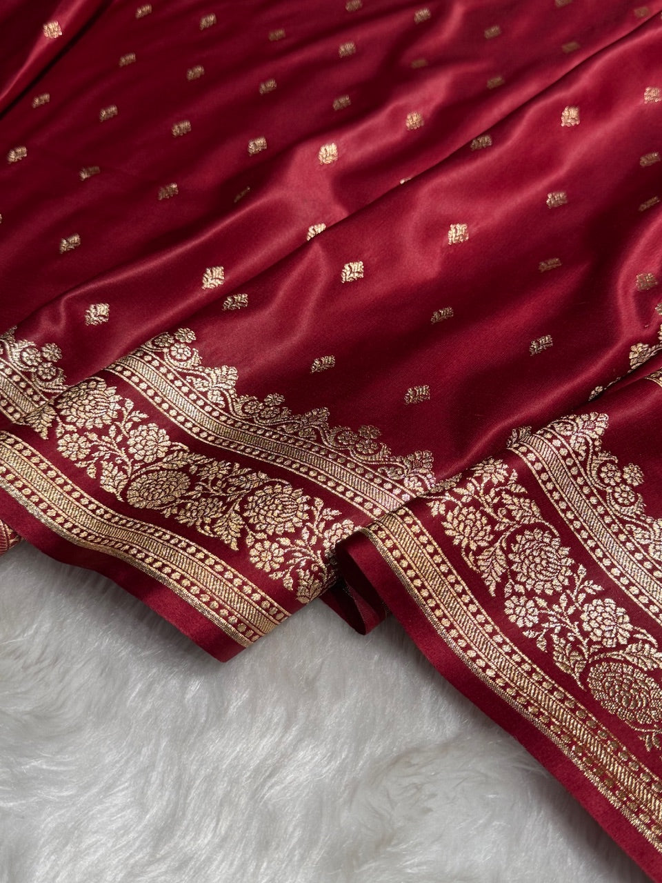 Maroon Booti Pattern Satin Katan Silk Saree SK51
