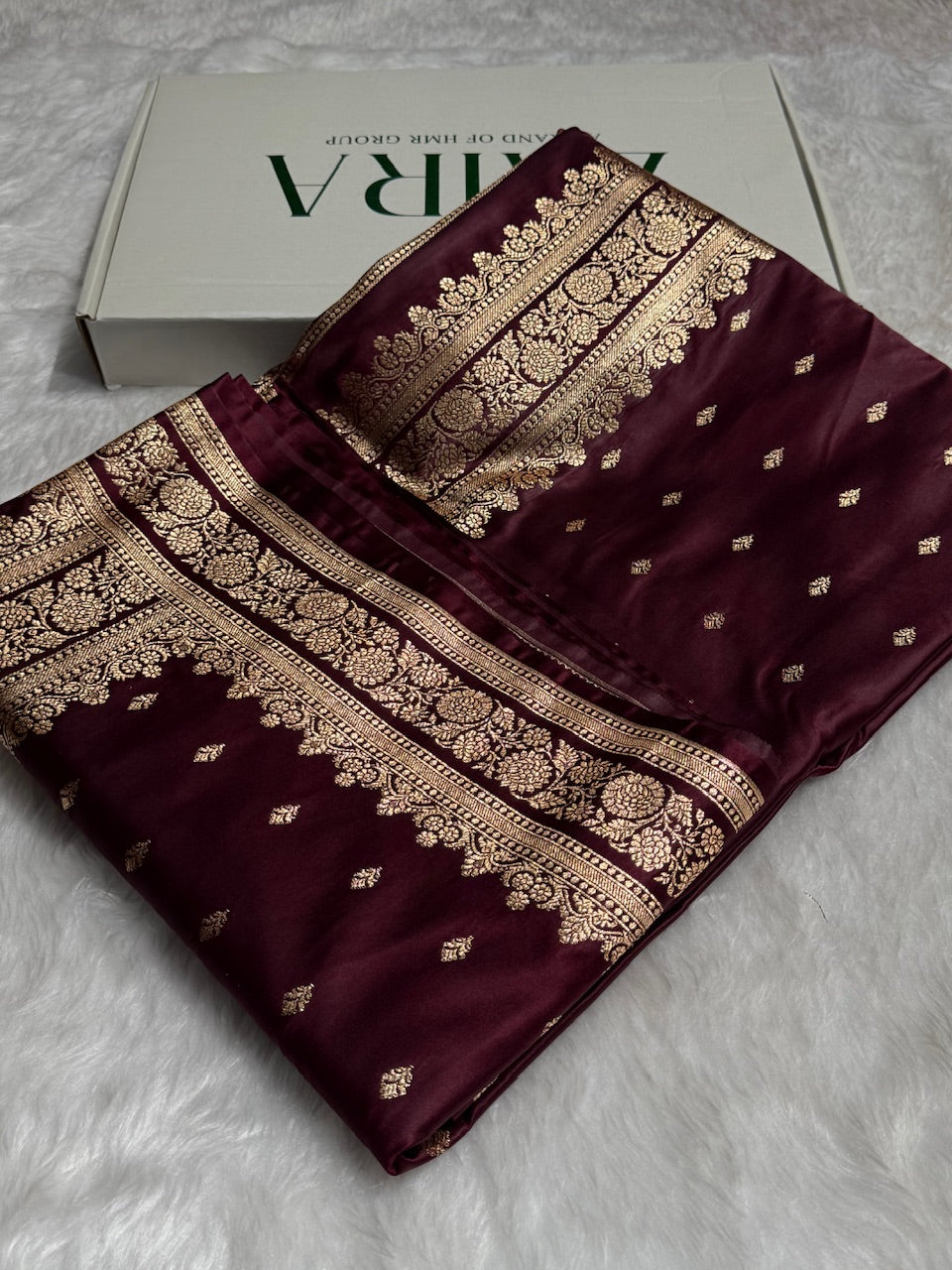 Garnet Booti Pattern Satin Katan Silk Saree SK51