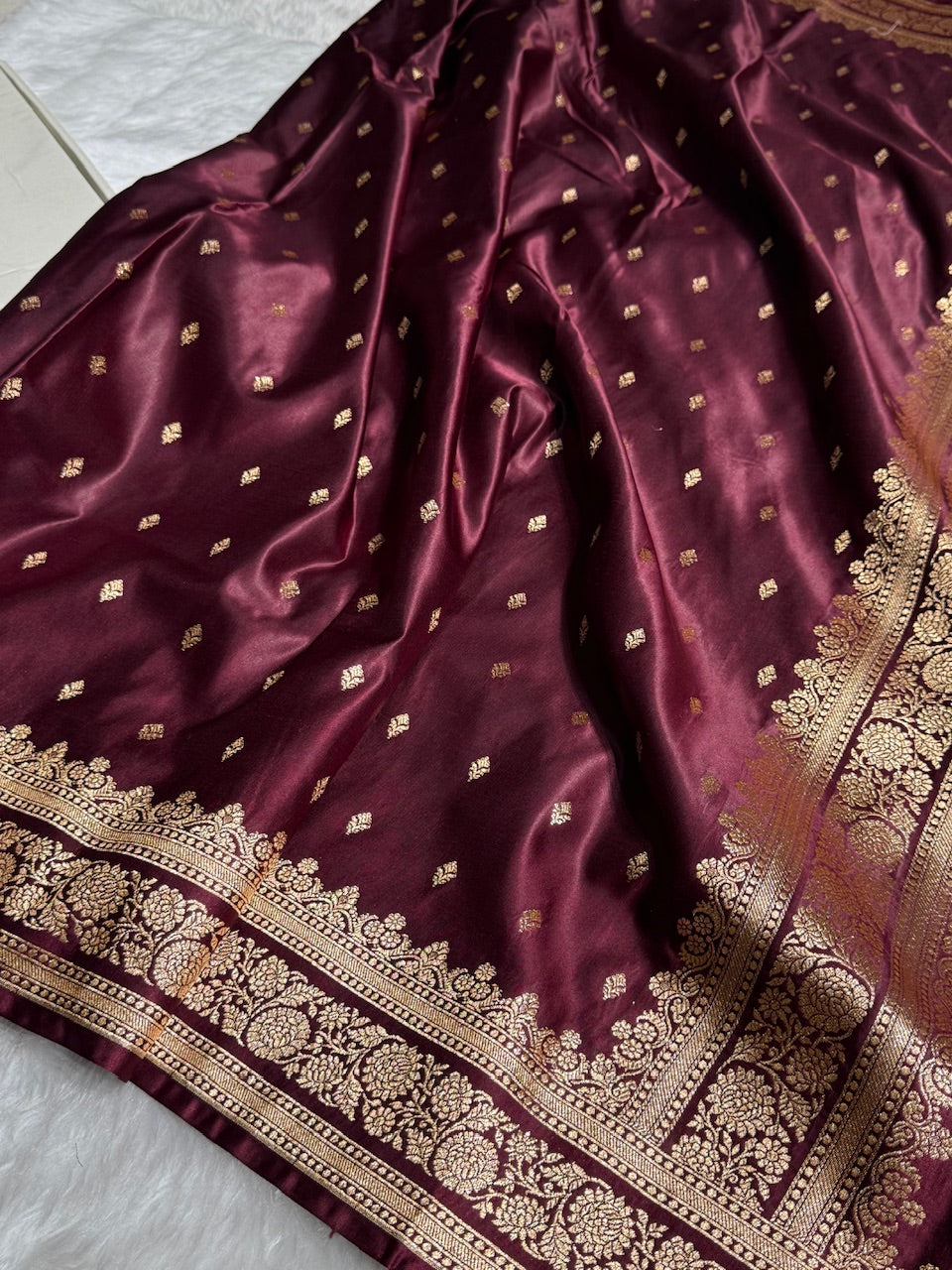 Garnet Booti Pattern Satin Katan Silk Saree SK51