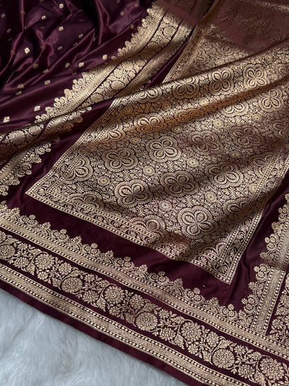 Garnet Booti Pattern Satin Katan Silk Saree SK51