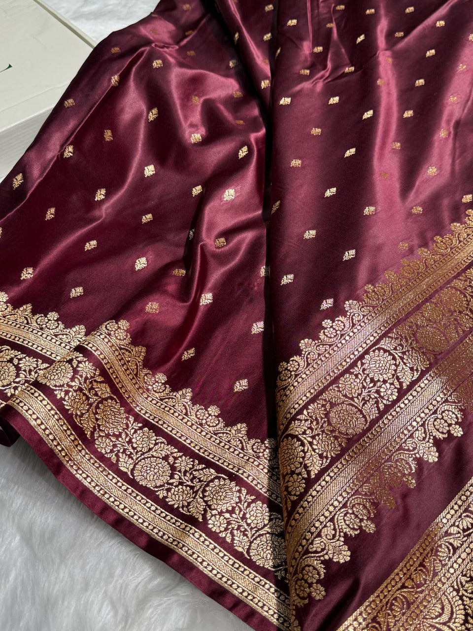 Garnet Booti Pattern Satin Katan Silk Saree SK51