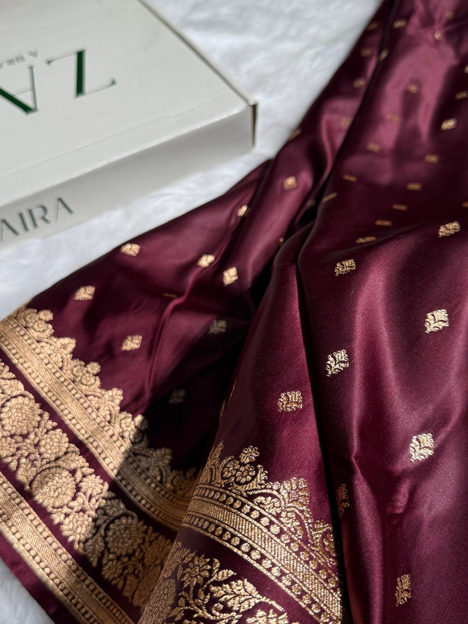 Garnet Booti Pattern Satin Katan Silk Saree SK51