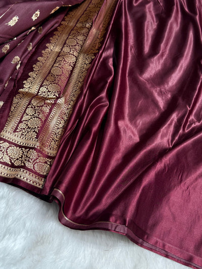 Garnet Booti Pattern Satin Katan Silk Saree SK51