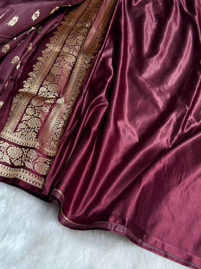 Garnet Booti Pattern Satin Katan Silk Saree SK51