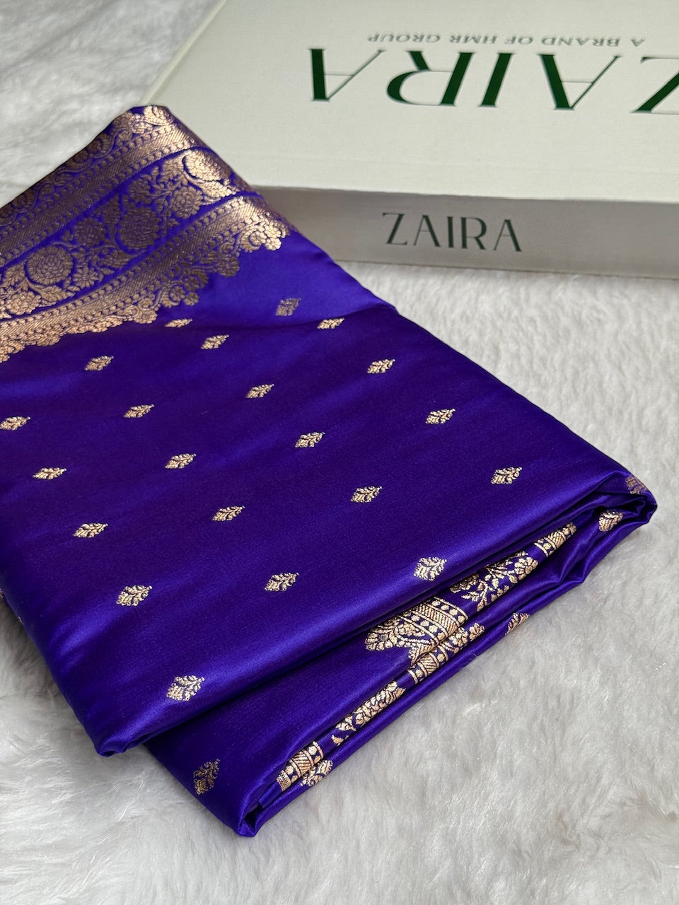 Royal Blue Booti Pattern Satin Katan Silk Saree SK51