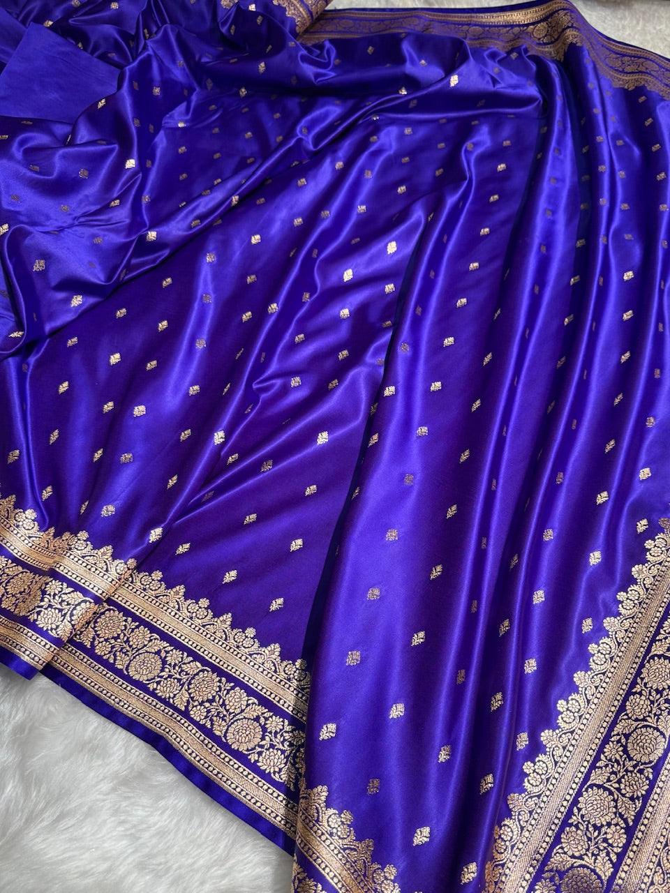 Royal Blue Booti Pattern Satin Katan Silk Saree SK51