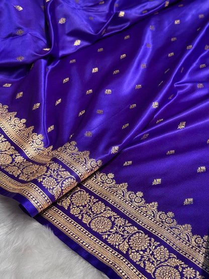 Royal Blue Booti Pattern Satin Katan Silk Saree SK51