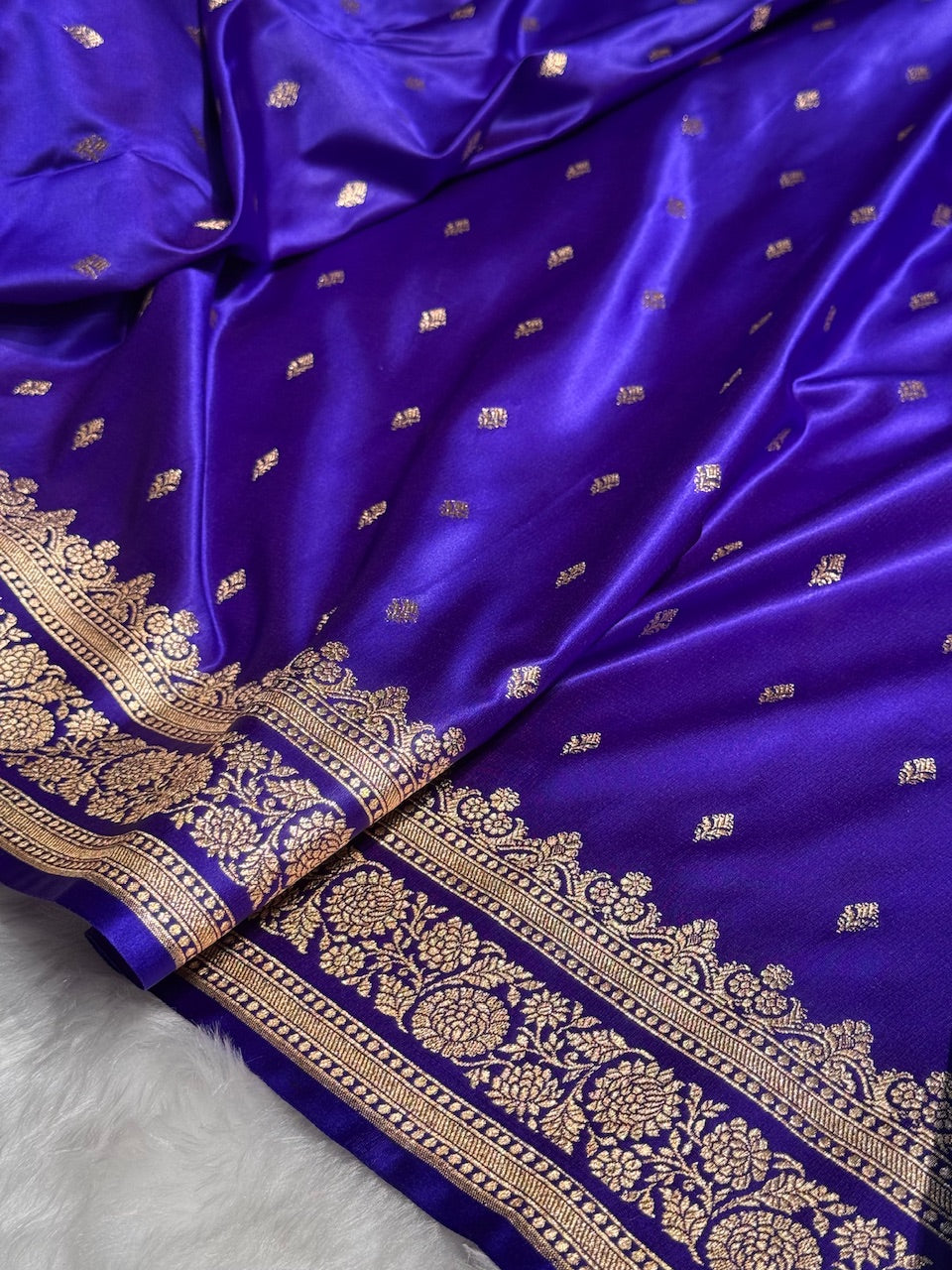 Royal Blue Booti Pattern Satin Katan Silk Saree SK51