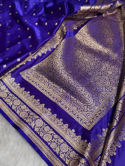 Royal Blue Booti Pattern Satin Katan Silk Saree SK51