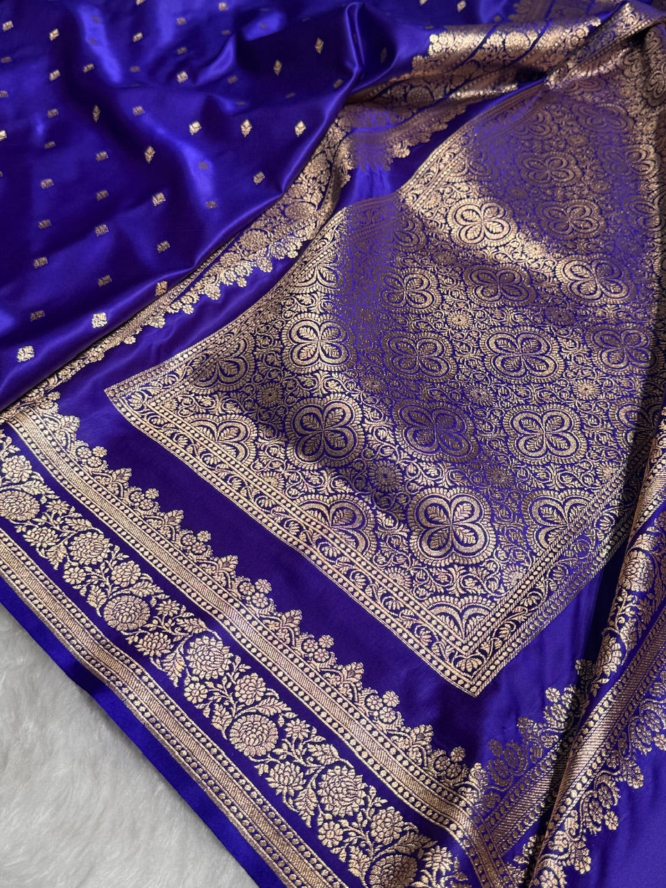 Royal Blue Booti Pattern Satin Katan Silk Saree SK51