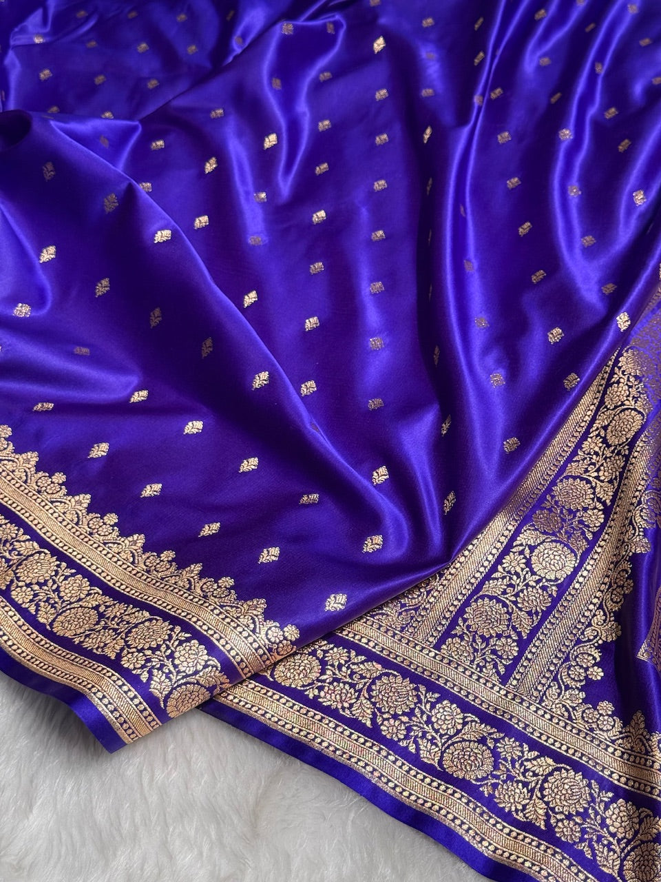 Royal Blue Booti Pattern Satin Katan Silk Saree SK51