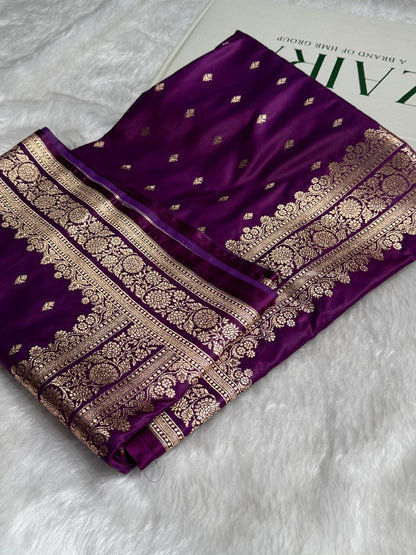 Wine Booti Pattern Satin Katan Silk Saree SK51