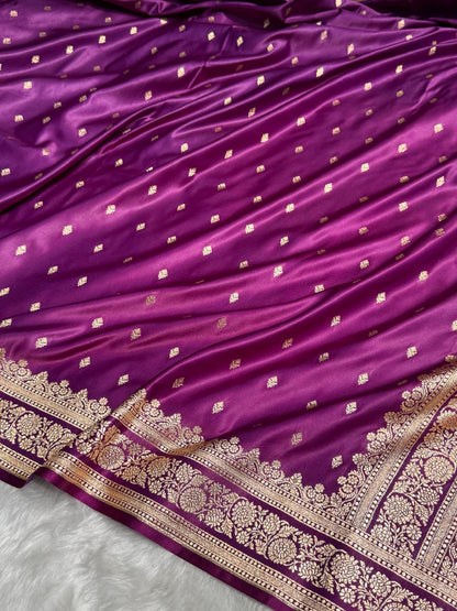 Wine Booti Pattern Satin Katan Silk Saree SK51