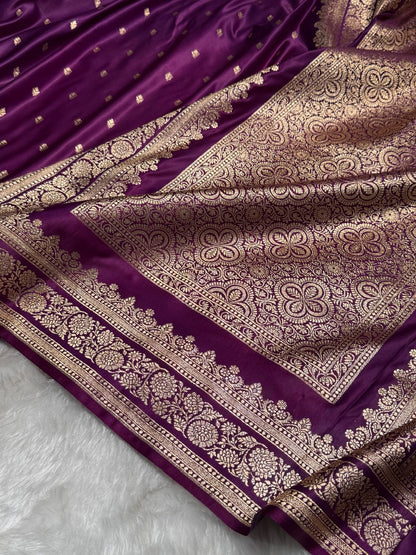Wine Booti Pattern Satin Katan Silk Saree SK51