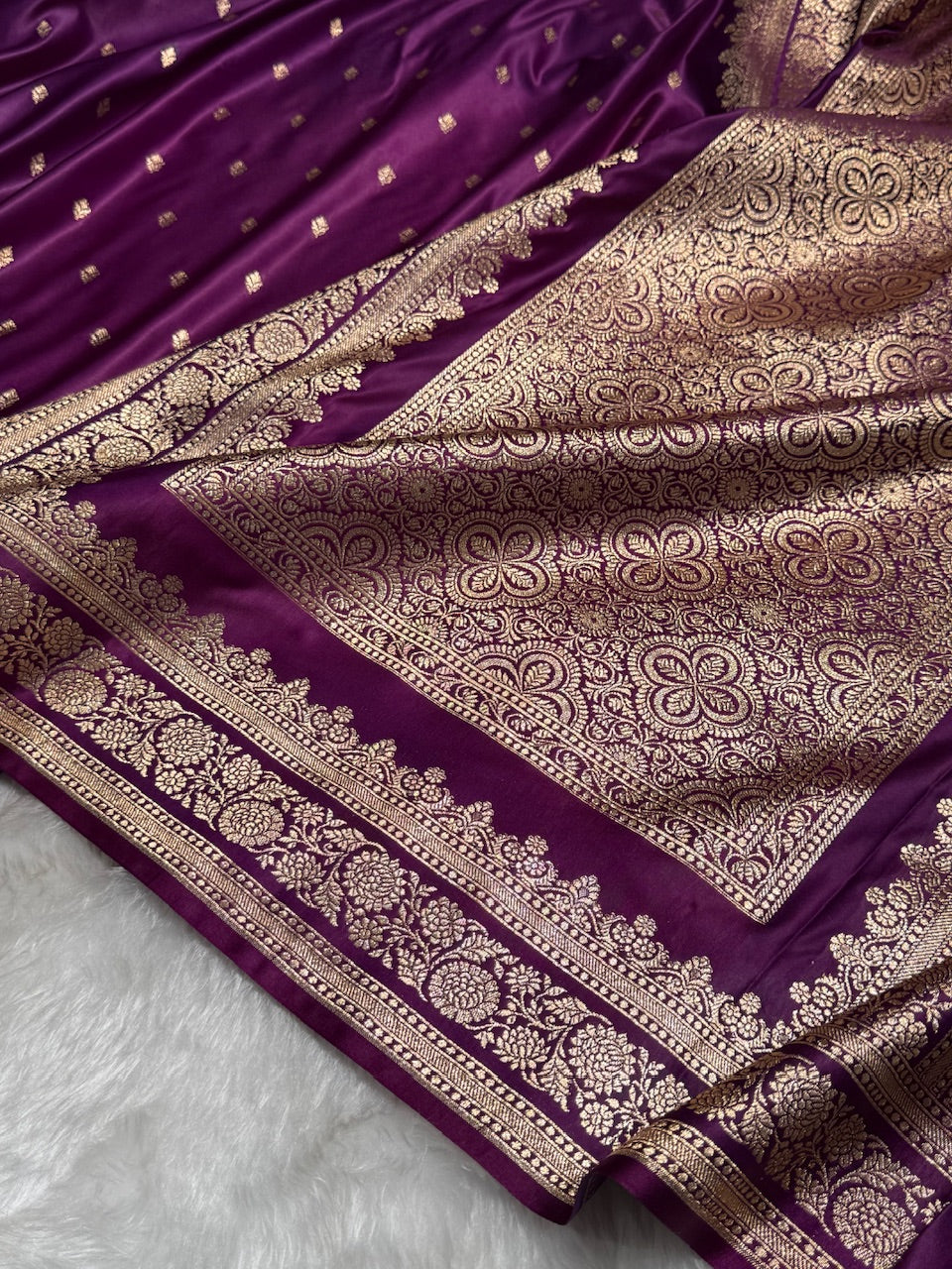 Wine Booti Pattern Satin Katan Silk Saree SK51