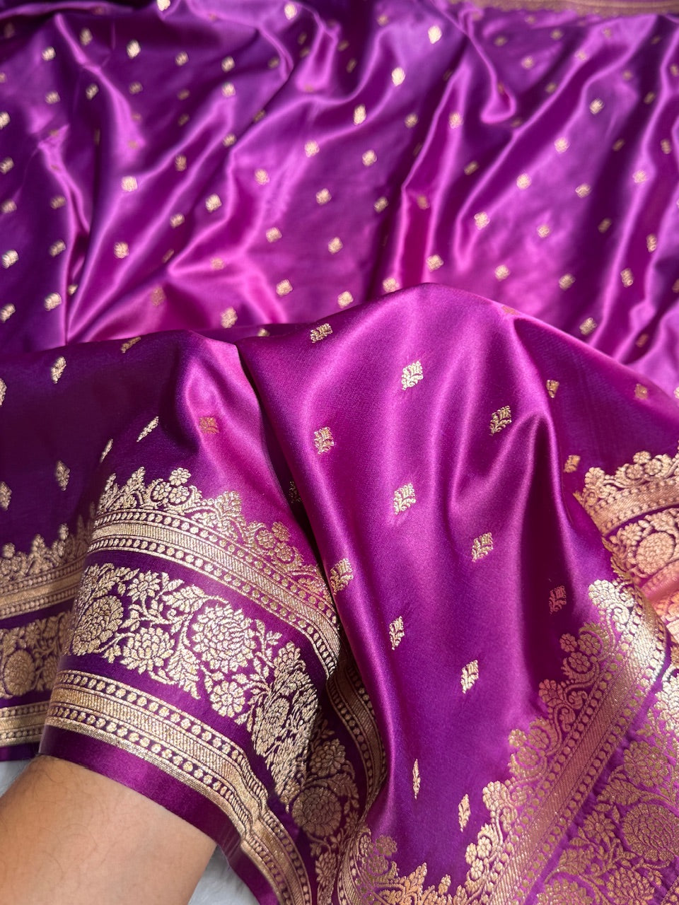 Wine Booti Pattern Satin Katan Silk Saree SK51