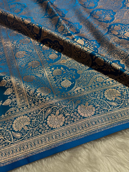 Blue Banarasi Jaal Katan Silk Saree