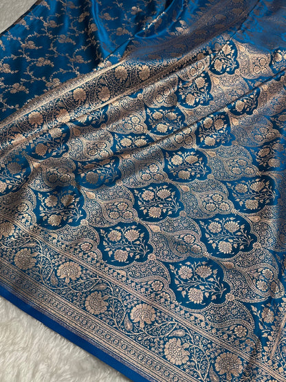 Blue Banarasi Jaal Katan Silk Saree