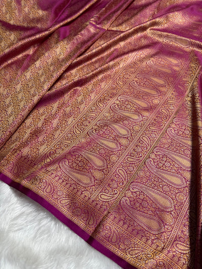 Dark Rani Jamawar Tanchoi Katan Silk Saree SKTM-09