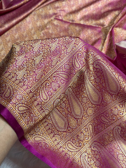 Dark Rani Jamawar Tanchoi Katan Silk Saree SKTM-09
