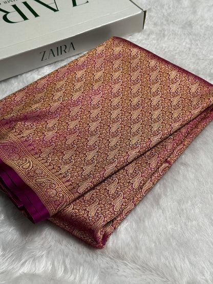Dark Rani Jamawar Tanchoi Katan Silk Saree SKTM-09