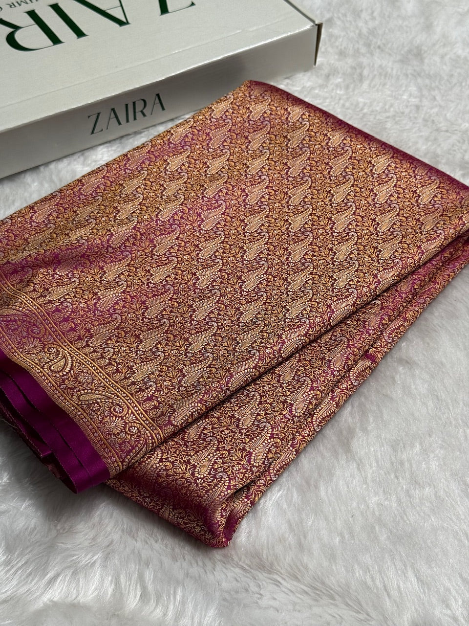 Dark Rani Jamawar Tanchoi Katan Silk Saree SKTM-09
