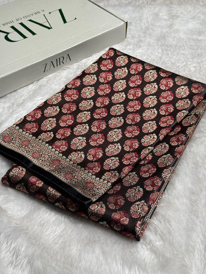 Dark Chocolate Jamawar Tanchoi Katan Silk Saree SKTM-10
