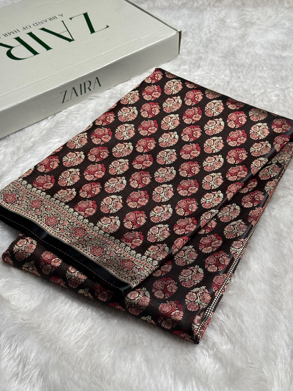 Dark Chocolate Jamawar Tanchoi Katan Silk Saree SKTM-10