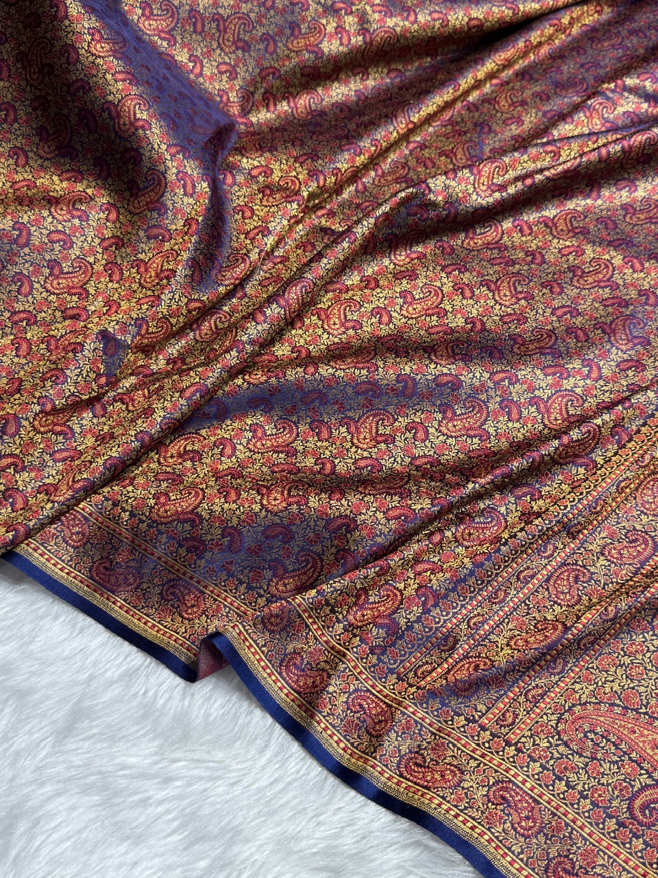Royal Blue Jamawar Tanchoi Katan Silk Saree SKTM-11