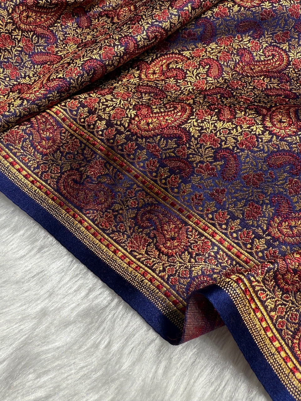 Royal Blue Jamawar Tanchoi Katan Silk Saree SKTM-11