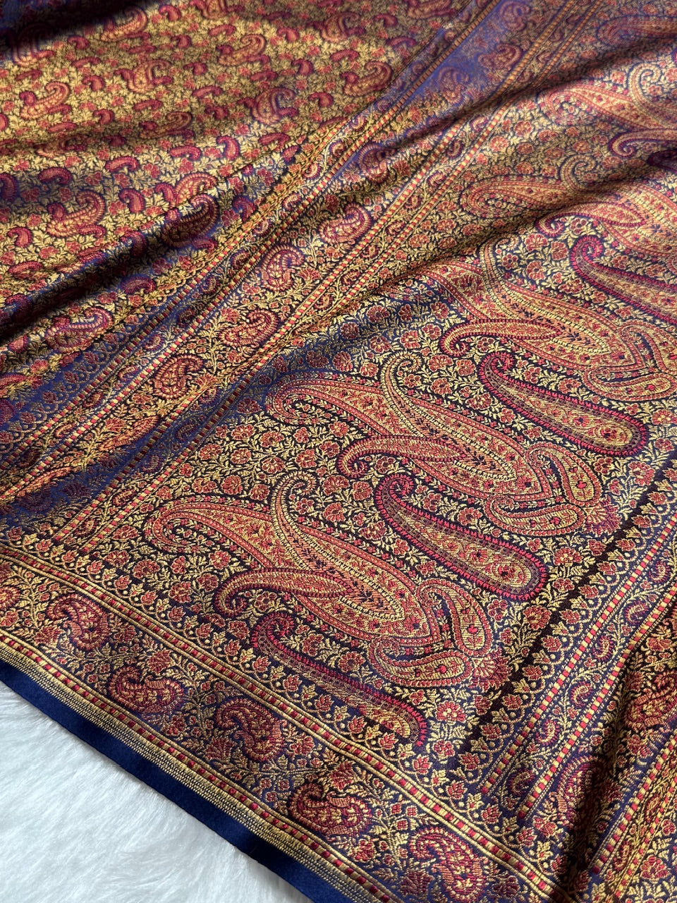 Royal Blue Jamawar Tanchoi Katan Silk Saree SKTM-11